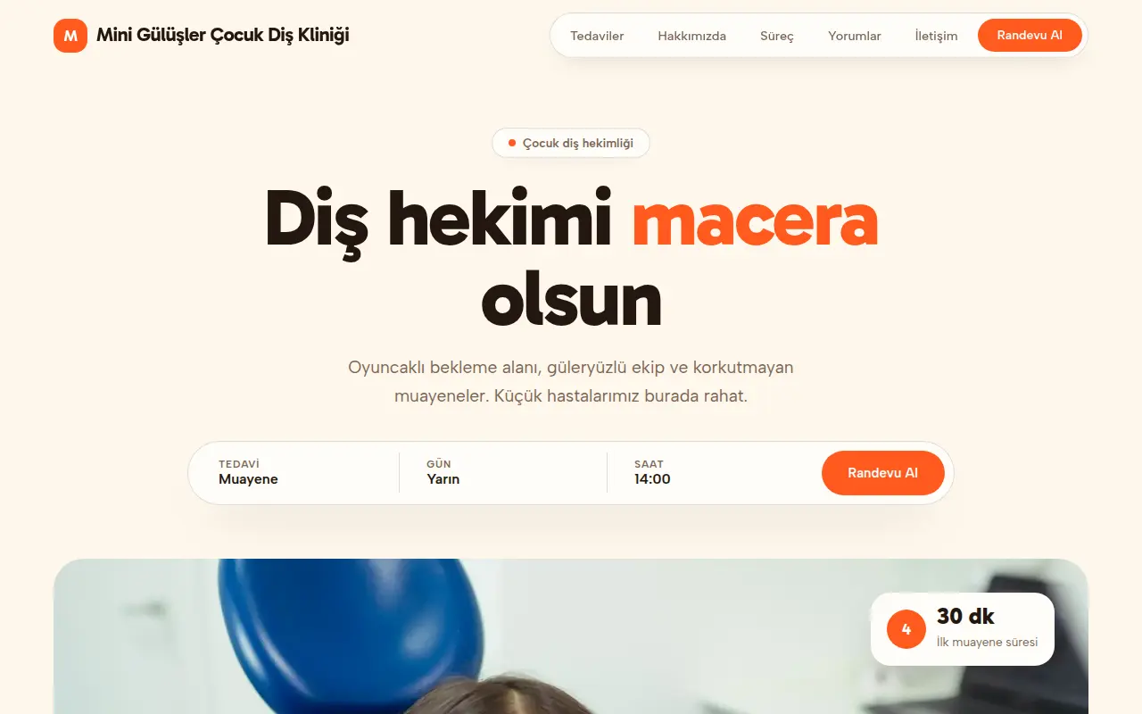 Modern Diş Kliniği Web Sitesi — Mini Gülüşler Çocuk Diş Kliniği